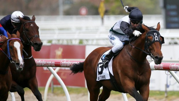 Boom Time spears through the fence to win the Caulfield Cup.