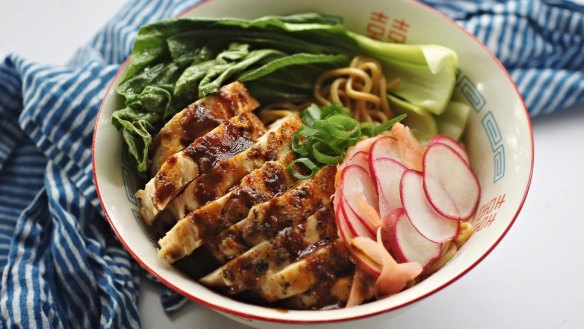 This miso chicken ramen can be served wet or dry (hold the broth).