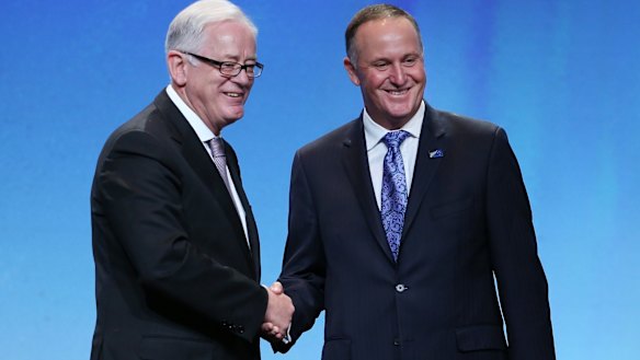 Mr Robb with New Zealand Prime Minister John Key after signing the Trans Pacific Partnership on Thursday.