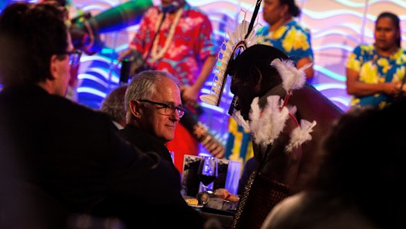  The Prime Minister Malcolm Turnbull watches a traditional Torres Straight islander dance at the The National Reconciliation Week Luncheon.