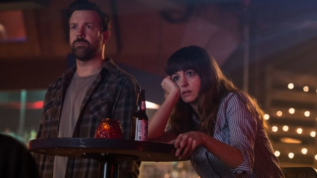 Jason Sudeikis and Anne Hathaway in the visually witty <i>Colossal</i>.