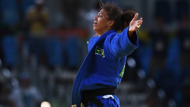 Rafaela Silva of celebrates after winning gold.