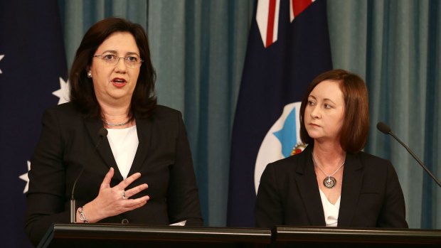 Premier Annastacia Palaszczuk and Attorney-General Yvette D'Ath speak at a press conference. The government will move to expunge historical gay convictions.