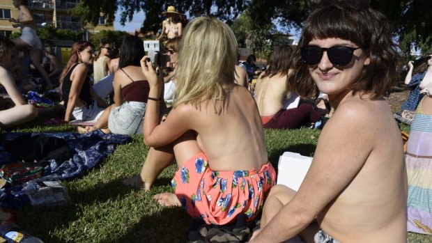 Eloise Telford, 23, at the free the nipple picnic.