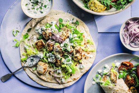 Grab-and-go: Greek chicken souvlaki wrap.