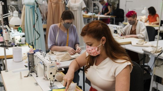 Hamilton, the Tony, Grammy, Olivier and Pulitzer Prize winning musical, will make its Australian premiere at Sydney Lyric Theatre from 17 March 2021.  Pictured is Hamilton's Australian costume workshop in Leichardt. Photographed Thursday 14th January 2021. Photograph by James Brickwood. SMH ARTS 210114