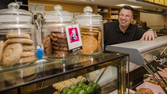 Owner of Lachlan Court Cafe, Spiro Apostolopoulos, behind the counter of his 24th business. 
