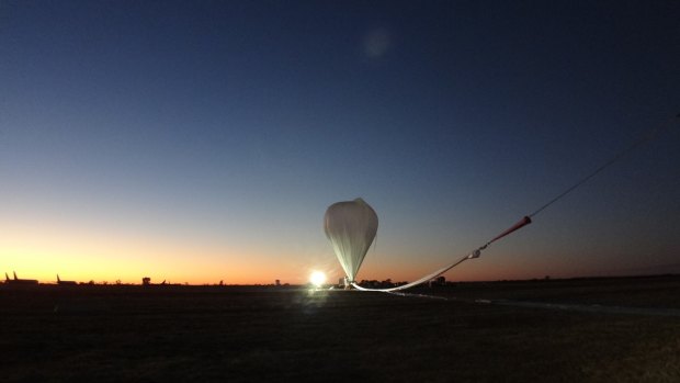 The giant zero pressure balloon is launched at Alice Springs on Tuesday.