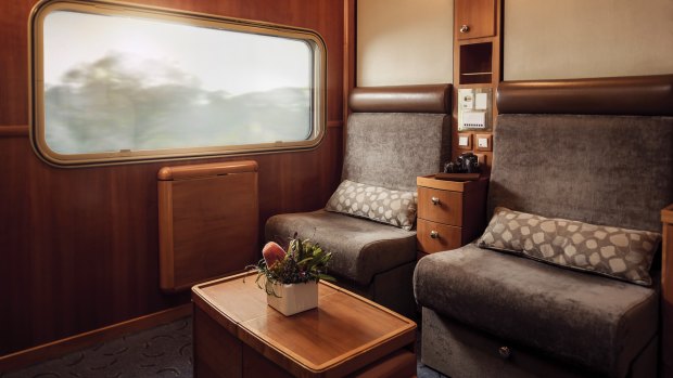 The train's top-tier compartments feature fold-down double beds (lounges by day) and relatively luxurious bathrooms with fancy hotel-style toiletries and proper shower cubicles with clear, fortunately shatter-proof, doors. 