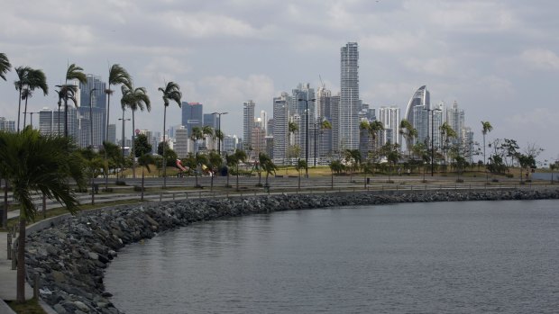 The skyline of Panama City in Panama.