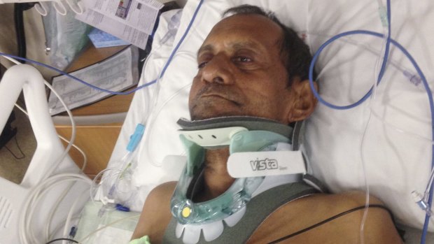 Sureshbhai Patel in hospital in Huntsville, Alabama after the incident.