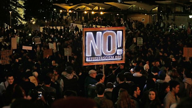 Campus on lock down: Protesters at Berkeley campus on Wednesday.