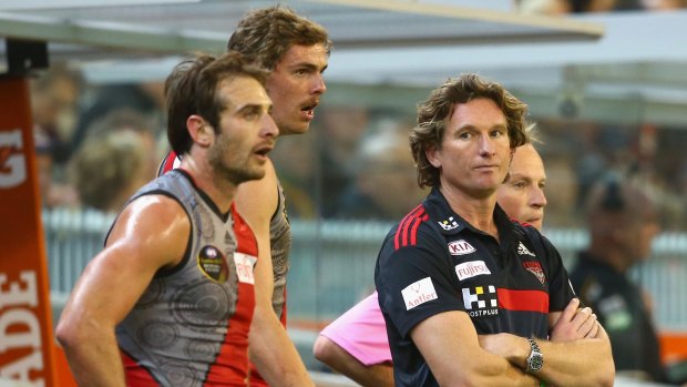 Sidelined: Jobe Watson and coach James Hird during season 2015.