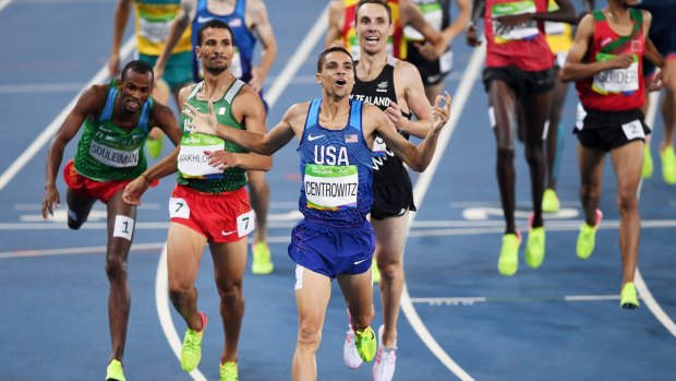 Matthew Centrowitz (USA) wins gold in front of Taoufik Makhloufi (Algeria) and Nicholas Willis (New Zealand) in the Men's 1500m final at the Rio 2016 Olympic Games at the Olympic Stadium on August 20. 