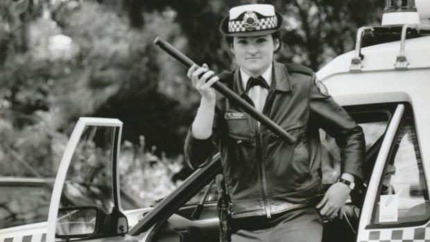 Constable Carmel Phillips carrying a baton on the beat in 1994.