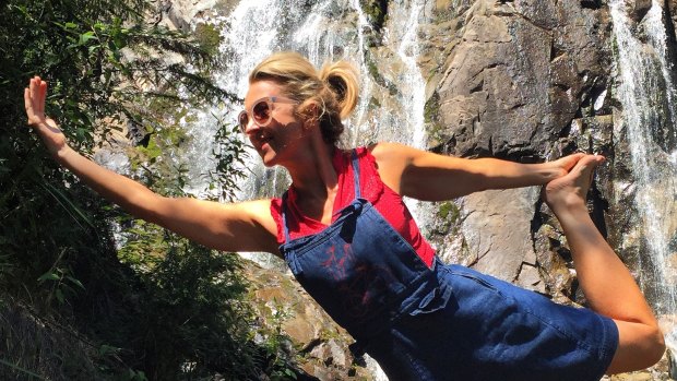 Author Sheriden Rhodes strikes a pose at Steavenson Falls.