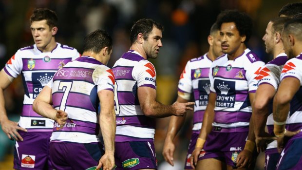 Harsh words: Cameron Smith tries to rouse his side against Wests Tigers last Friday night.