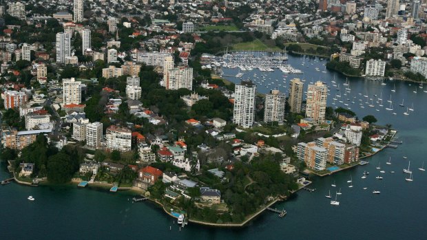 Aerial view of Darling Point and Rushcutters Bay.