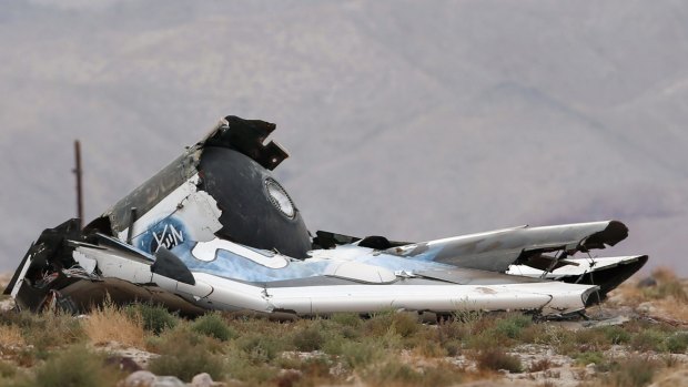 On land: The debris of Virgin's SpaceShip Two.