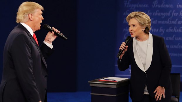 Republican nominee Donald Trump and his Democrat opponent Hillary Clinton square off in the second presidential debate.