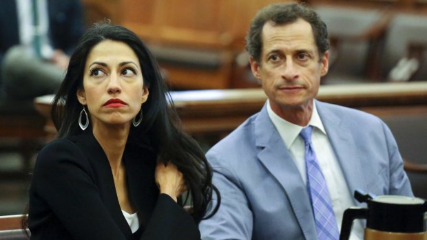 Anthony Weiner and ex-wife Huma Abedin during earlier court proceedings for their divorce.