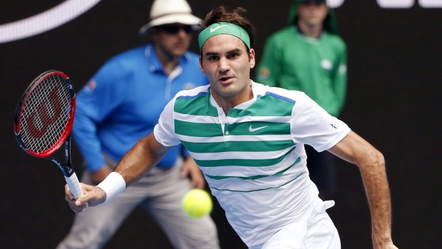 In fine form: Roger Federer on his way to victory over Alexandr Dolgopolov on Wednesday.