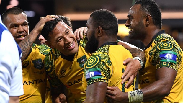 Special night: Israel Folau played a leading hand for the Wallabies.