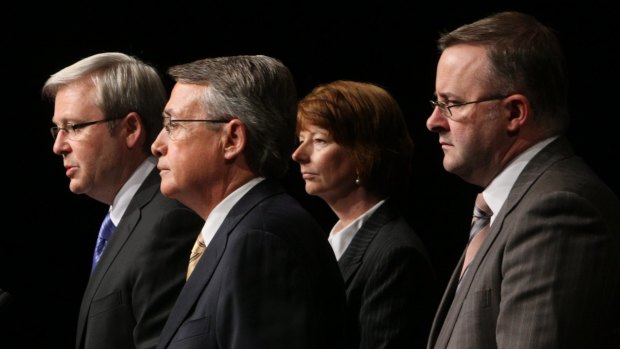 Albanese with (from left) Kevin Rudd, Wayne Swan and Julia Gillard in 2008.