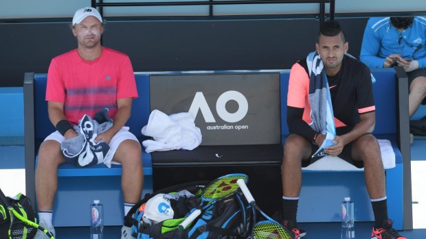 Sorry, champ: Kyrgios has left Matt Reid without a playing partner.