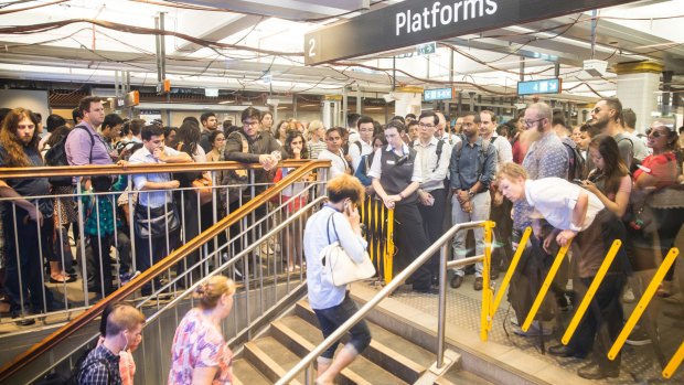 Commuters were temporarily prevented from entering platforms at Town Hall to avoid dangerous overcrowding on Tuesday evening.