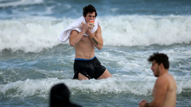 Jake Carlisle during an Essendon recovery session at St Kilda Sea Baths.