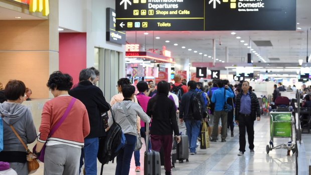 Long queues at Melbourne Airport earlier this year.