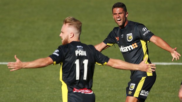 House of Pain: Central Coast Mariners marksman celebrates after scoring.