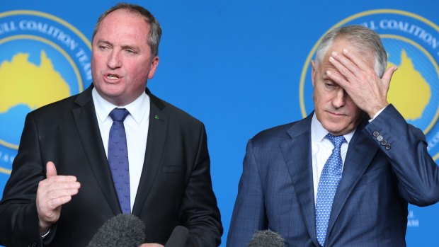 Team players: Prime Minister Malcolm Turnbull with Deputy Prime Minister Barnaby Joyce on the campaign trail. 