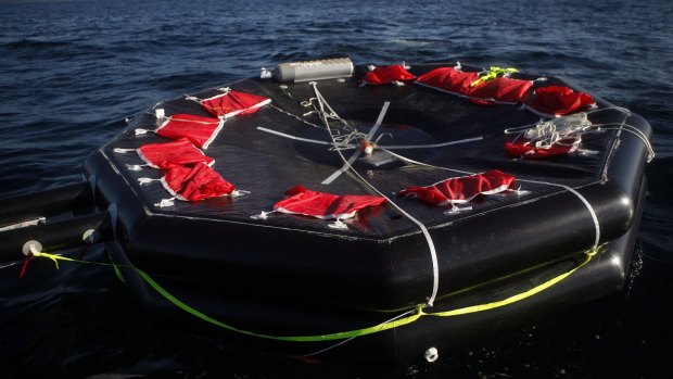 A life raft from the whale watching boat Leviathan II floats near Tofino, British Columbia on Monday.
