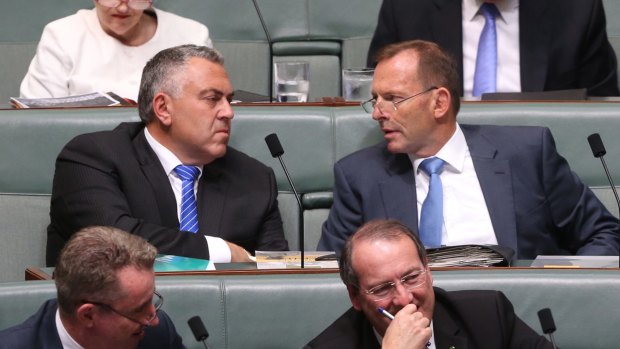 Joe Hockey and Tony Abbott during question time on Monday.