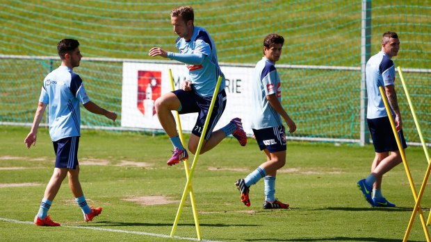 Leaps and bounds: Sydney FC striker Marc Janko at training on Thursday.