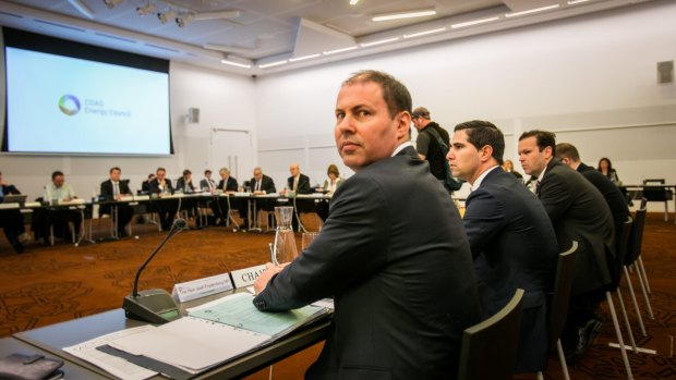 Environment and Energy Josh Frydenberg leads a COAG energy council meeting in October.
