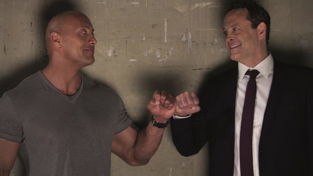 Dwayne Johnson (left) as Himself and Vince Vaughn (right) as Hutch in Fighting with my Family