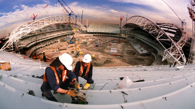 The ANZ Stadium in Homebush under construction for the Olympic games.