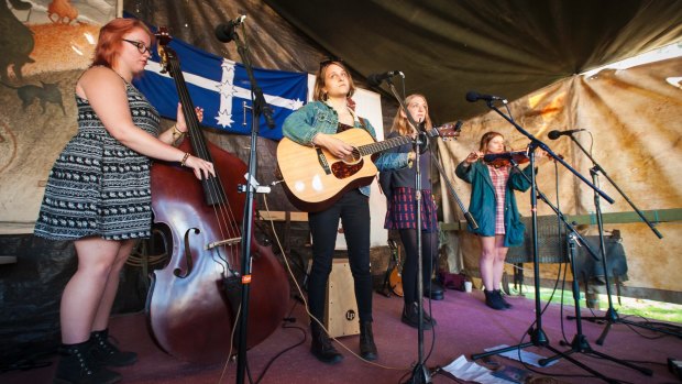 The Drowsy Maggies perform on Saturday at the folk festival.
