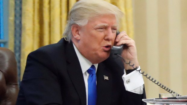 US President Donald Trump speaks on the phone with Prime Minister Malcolm Turnbull.