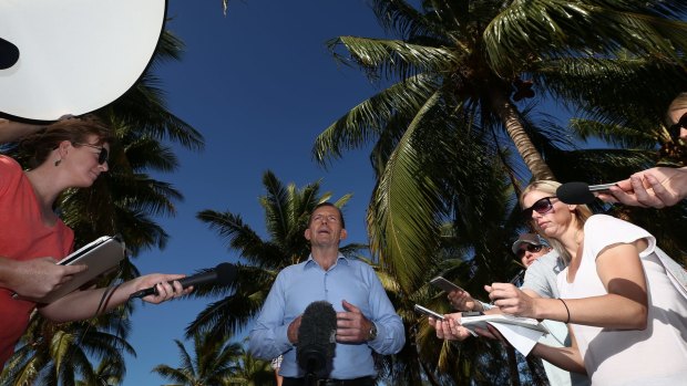 Tony Abbott addresses the media in Cape York. 