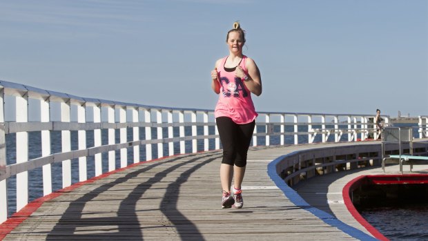 Phoebe Mitchell in training at Eastern Beach in Geelong for The Sunday Age City2Sea fun run.