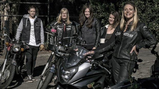 Women motorbike enthusiasts Susan Berg, Gillian Southworth, Hilary Pearce, Kayla Wilson and Simoen Van Der Meent.