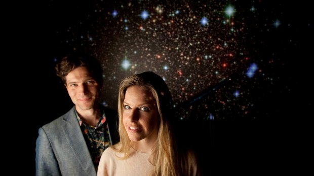 Astronomer Alan Duffy with Pia Demsky at Swinburne University's virtual reality theatre.