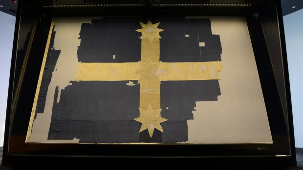 The original Eureka Flag now on display in Ballarat.