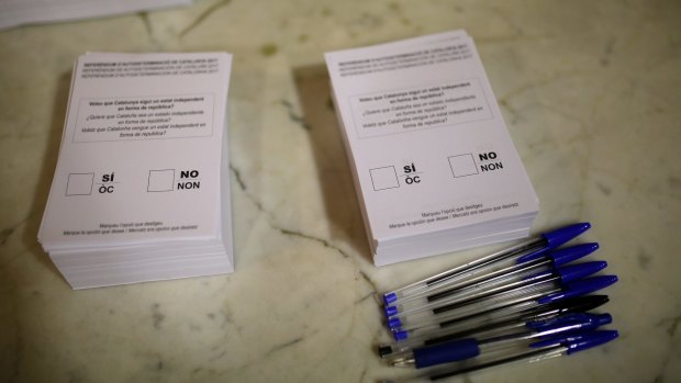 Ballots ready to be used by voters in Sant Julia de Ramis, near the city of Girona.