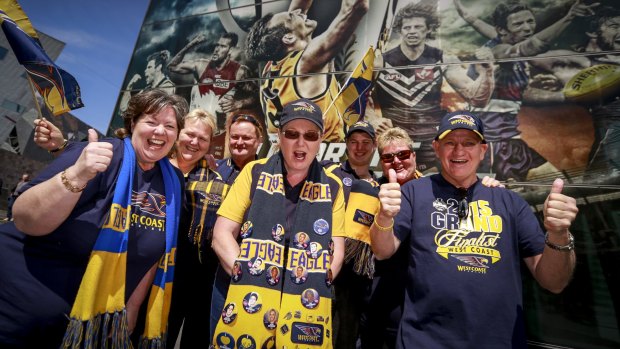 Meg Considine, Lee Wilkinson, Steve Wilkinson, Veronica Walker, Kieran Walker, Kay Elliott and Graeme Elliott are all hoping for an Eagles' win.