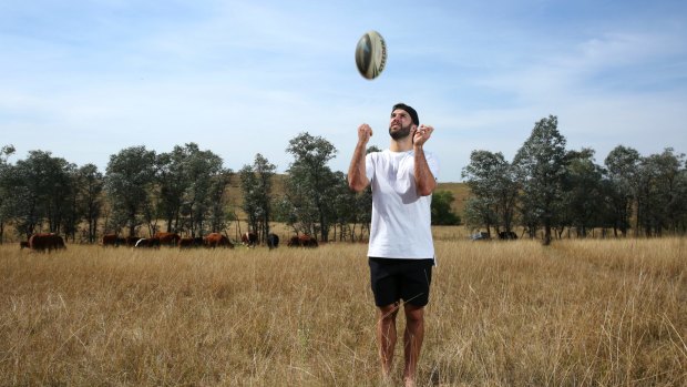 Country boy: James Tedesco at home on his family's farm at Menangle in 2016.